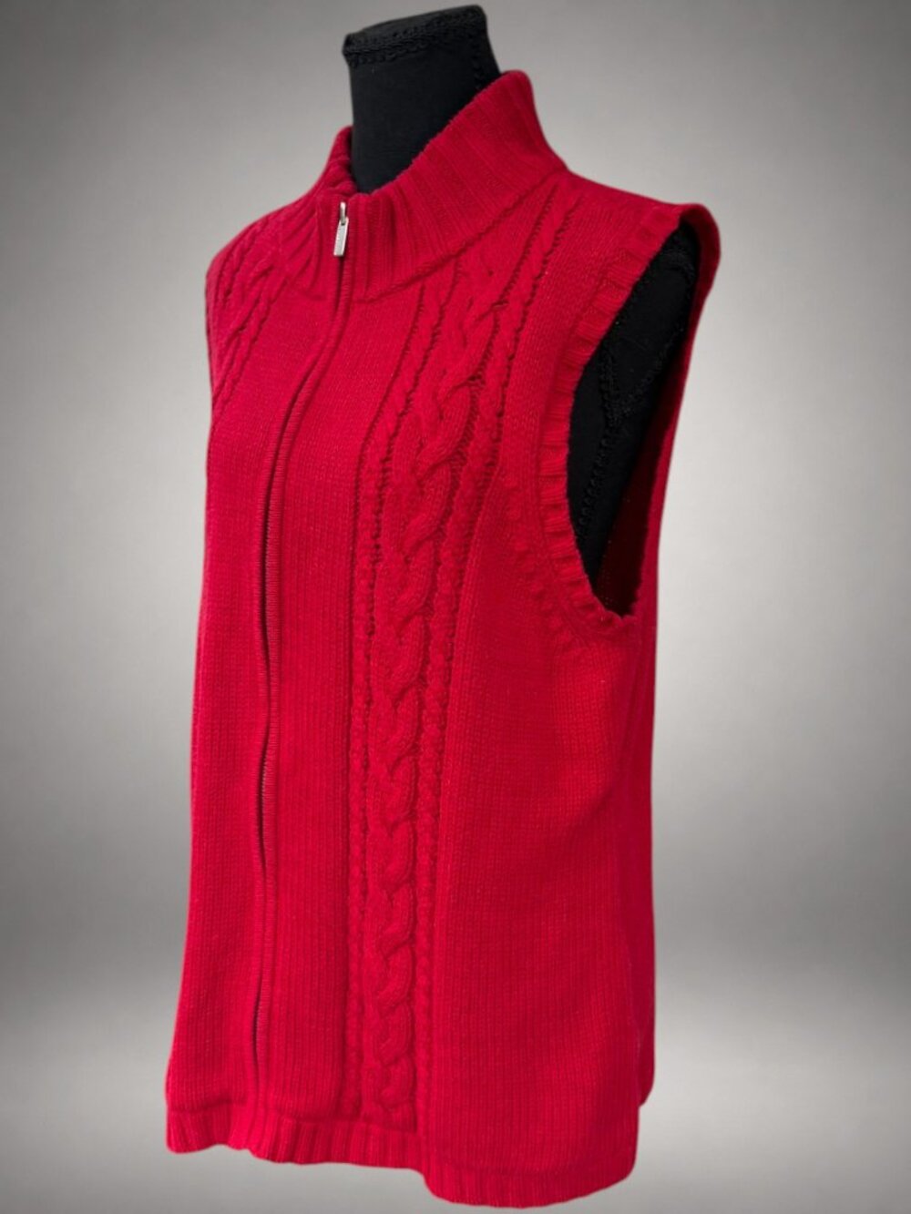 Liz Claiborne XL Red Cable Knit Zip Mock Neck Sweater Vest Cotton Blend - Picture 5 of 10